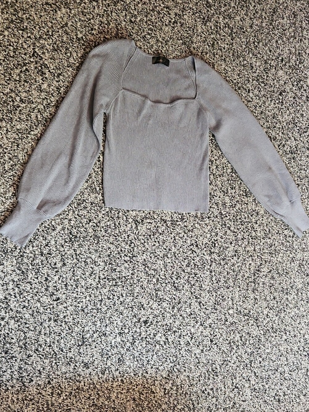 Women's Light Gray Square Neck Ribbed Sweater